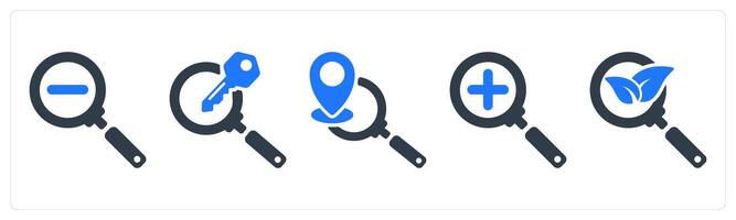 A set of 5 seo icons as zoom out, search keyword, local seo vector