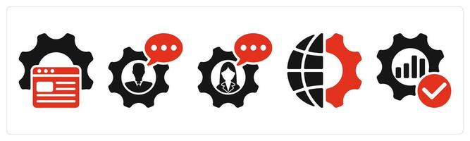 five seo icons as website optimization, consultant, global engineering vector