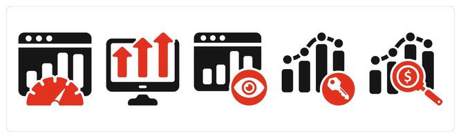 five seo icons as seo performance, marketing trend, page view vector