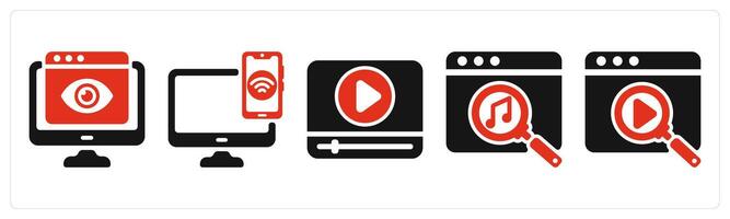five seo icons as online viewer, device connectivity, player vector