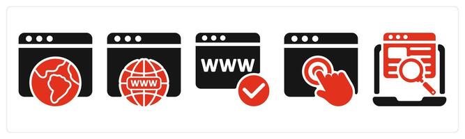 five seo icons as internet browsing, web domain, domain registration vector