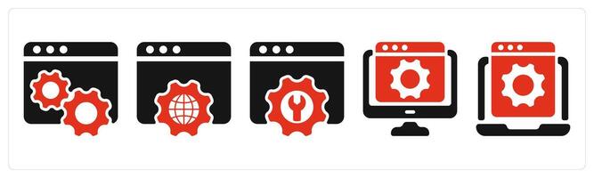 five seo icons as web settings, browser settings, seo service vector