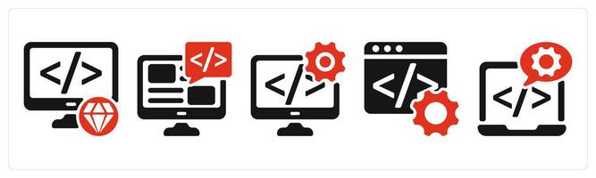 five seo icons asclean code, programming, software development vector