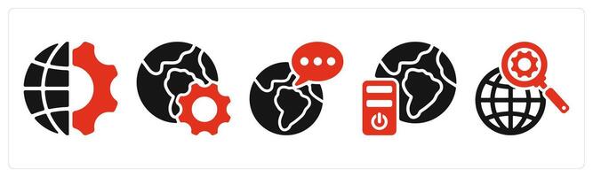 five seo icons as global engineering, browser optimization, global communication vector