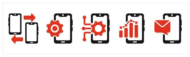 five seo icons as mobile data transfer, mobile option, mobile technology vector