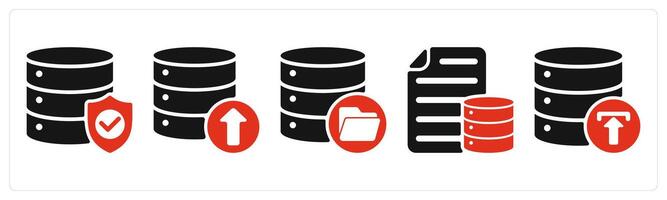 five seo icons as database protection, data upload, data storage vector
