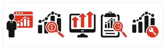 five seo icons as seo training, marketing research, marketing trend vector