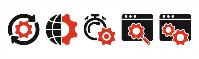 five seo icons as update, global enhineering, seo performance vector