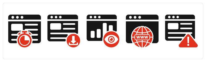 five seo icons as website speed, download website, page view vector