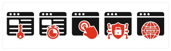 five seo icons as keywords, website speed, touch vector
