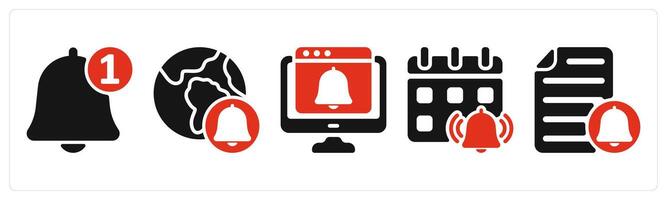 five seo icons as notification, global notification, web notification vector