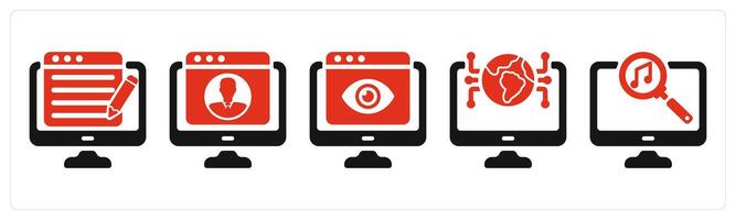 five seo icons as content writing, user profile, online viewer vector