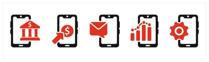 five seo icons as online banking, pay per click, mobile message vector