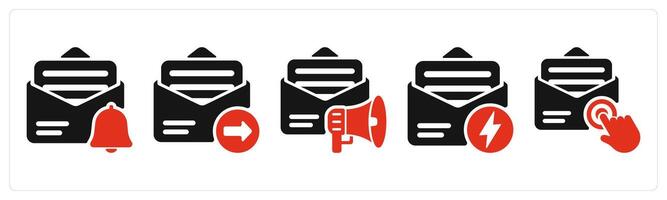 five seo icons as email alert, email send, email marketing vector