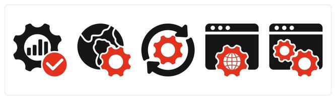 five seo icons as optimization, browser optimization, update vector