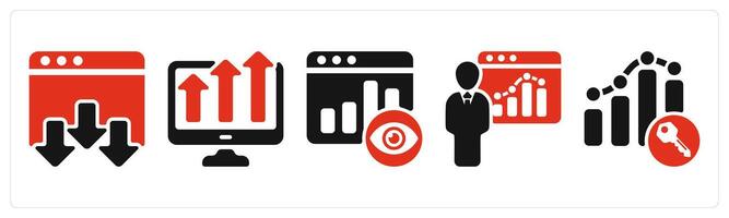 five seo icons as landing page, marketing trend, page view vector