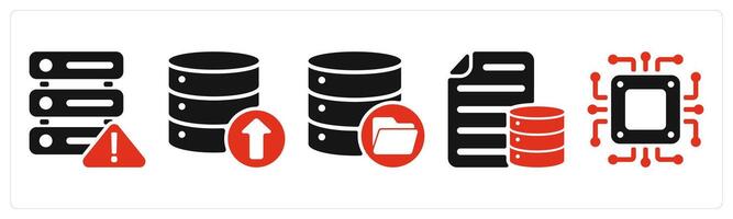 five seo icons as server information, data updoad, data storage vector