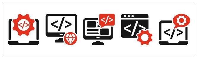 five seo icons as website development, clean code, programming vector