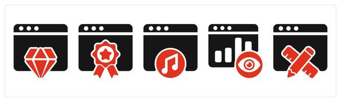 five seo icons as website reputation, website ranking, online music vector