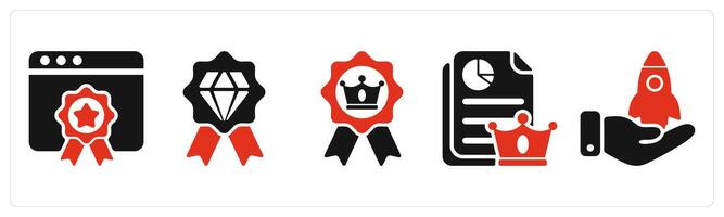 five seo icons as website ranking, premium quality, achievement vector