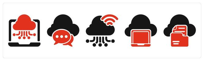 five seo icons as cloud computing, cloud communication, cloud connection vector