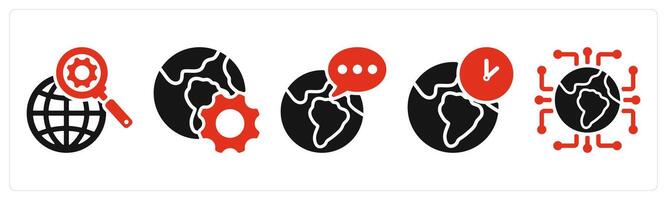 five seo icons as search engine, browser optimization, global communication vector