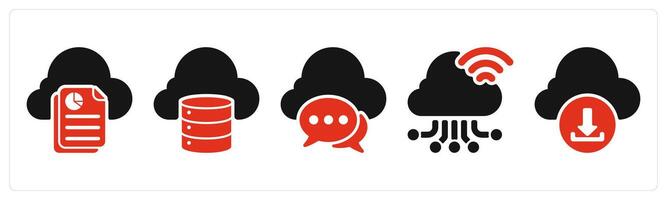 five seo icons as cloud data report, storage, cloud communication vector