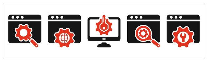 five seo icons as search engine optiimization, browser settings, keyword generator vector