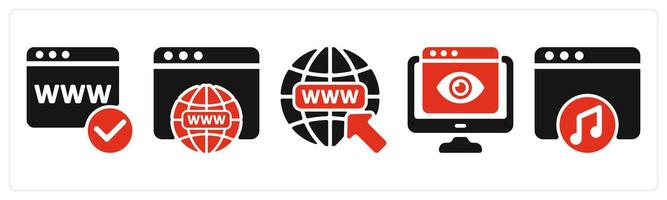 five seo icons as domain registration, web domain, find web address vector