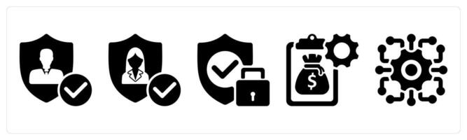 Set of 5 business icons as user protection, secure, budget management vector