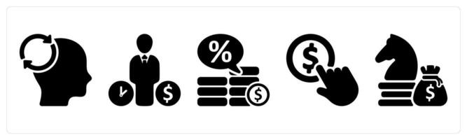Set of 5 business icons as mind reload, budget estimate, loan interest rate vector