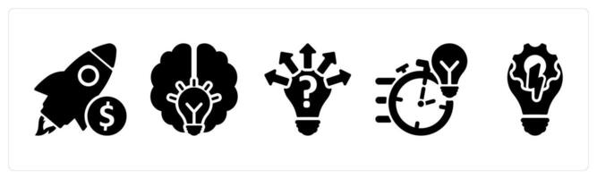 Set of 5 business icons as business start, idea, uncertainity vector