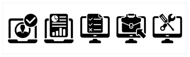 Set of 5 business icons as account verify, online report, online test vector