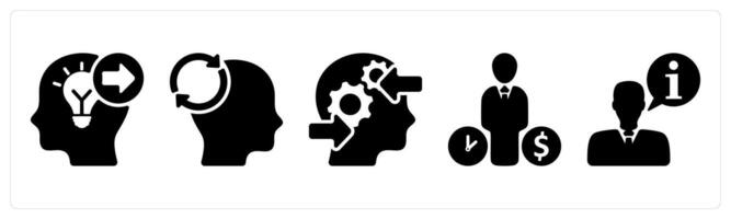 Set of 5 business icons as knowledge forward, mind reload, decision making process vector