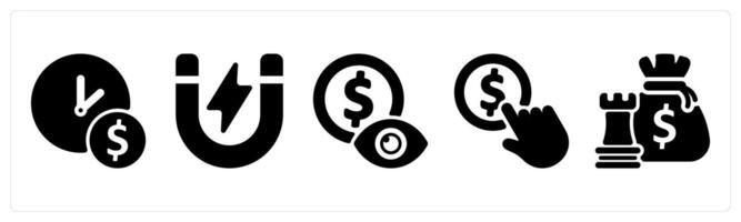 Set of 5 business icons as business time, attraction, mony vision vector