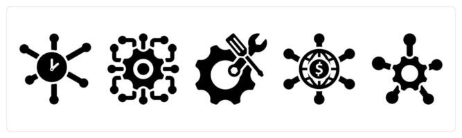 Set of 5 business icons as time network, service network, engineering vector