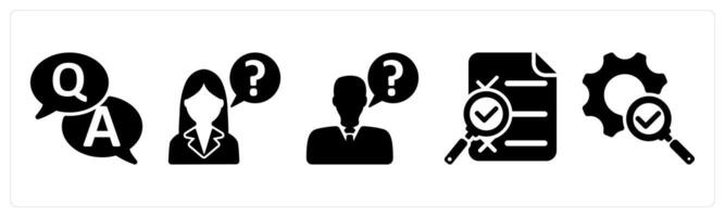 Set of 5 business icons as question and answer, ask question, search report vector