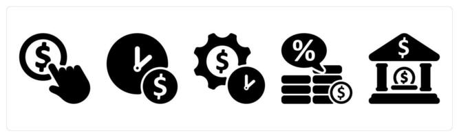 Set of 5 business icons as paid to click, business time, investment time plan vector