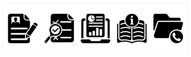 Set of 5 business icons as curriculum value, search report, online report vector