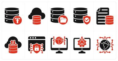 A set of 10 seo icons as backup, storage, data storage, database protection vector