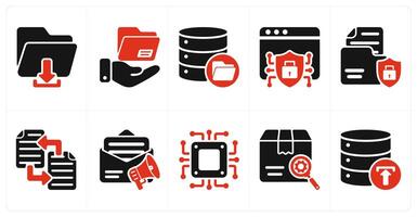 A set of 10 seo icons as download file, file sharing, data storage vector