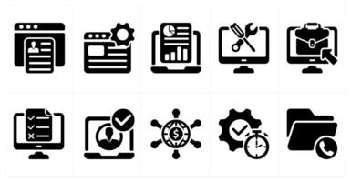 Ten business icons as job apply, web service, online report vector