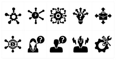 Ten business icons as service network, time network, uncertanity vector
