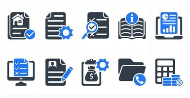 Set of 10 business icons as property document, document settings, search report vector