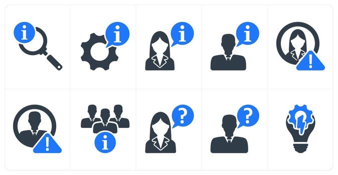 Set of 10 business icons as search info, info setting, business instruction vector