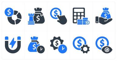 Set of 10 business icons as budget planning, money tactics, paid to click vector