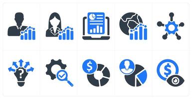 Set of 10 business icons as employee report, online report, global report vector