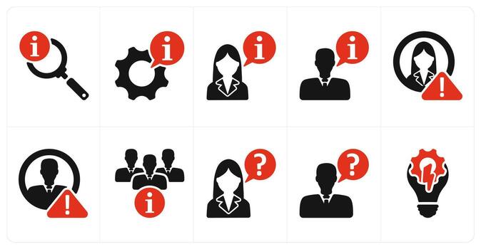 A set of 10 business icons as search info, info setting, business instruction vector