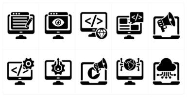 Ten seo icons as content writing, online viewer, clean code vector