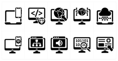 Ten seo icons as responsive design, clean code, internet browsing vector